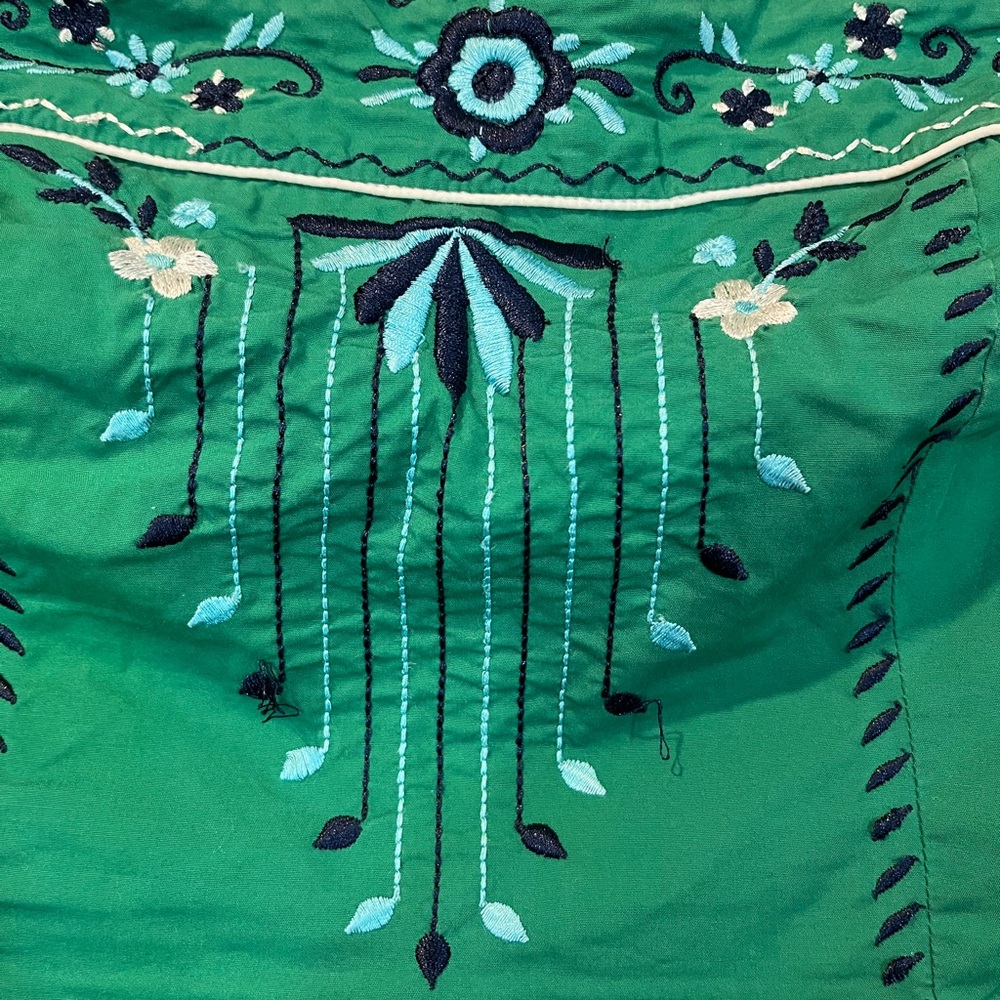 Anthropologie Vanessa Virginia size 8 Green Strapless Embroidered Peplum Top - Picture 6 of 12